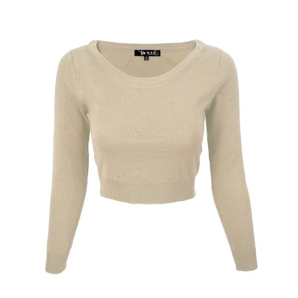 Round Neck Long Slv Crop Sweater Knit Crop Top S-XL