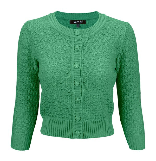 Mak Cute Cropped Cardigan Sweater 3/4 Sleeve Plus Size