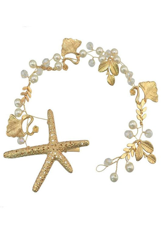 Starfish Clip Wired Beads and Leafs Head Piece