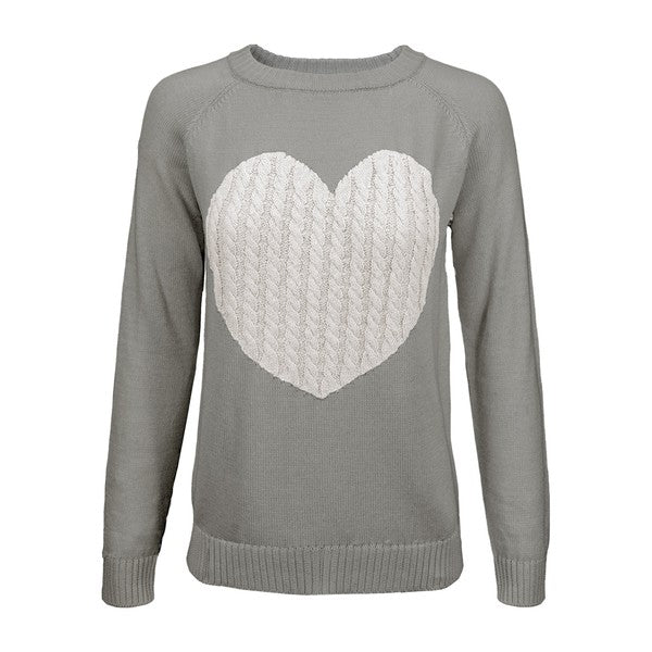 Love Heart ❤️ Jacquard Round Neck Pullover Sweater