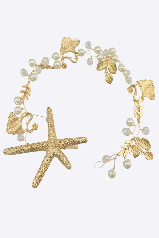 Starfish Clip Wired Beads and Leafs Head Piece