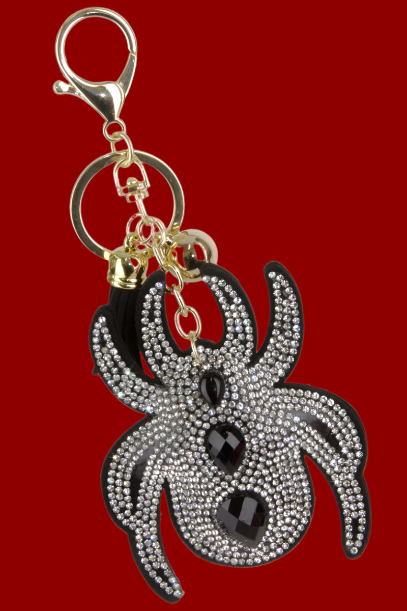 Black Spiderweb Puff Keychain with Rhinestones