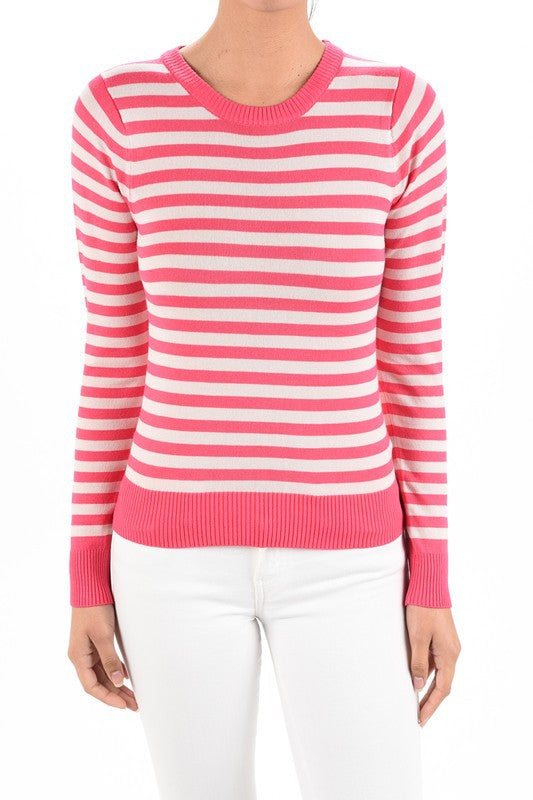 Mak Striped Long Sleeve Pullover Stretch Sweater