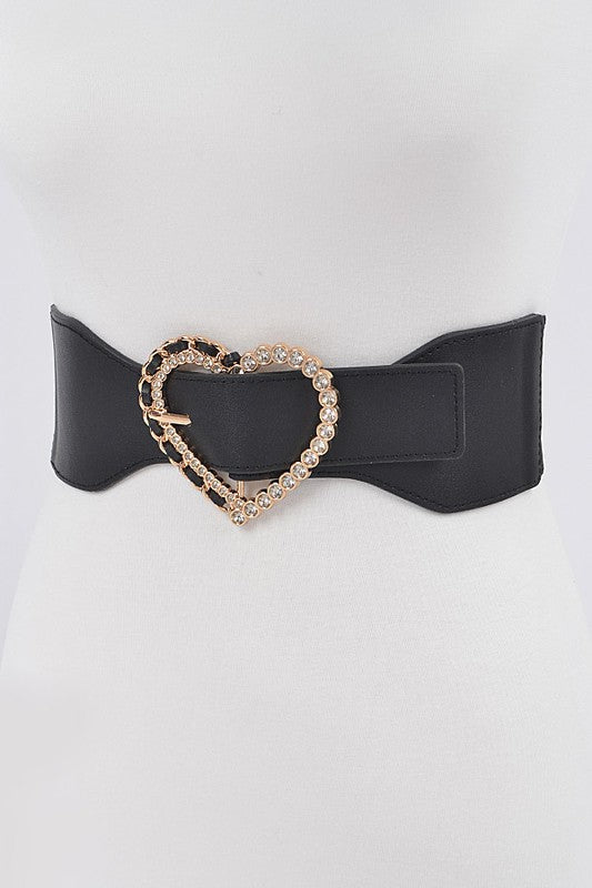 Crystal Heart Buckle Elastic Belt