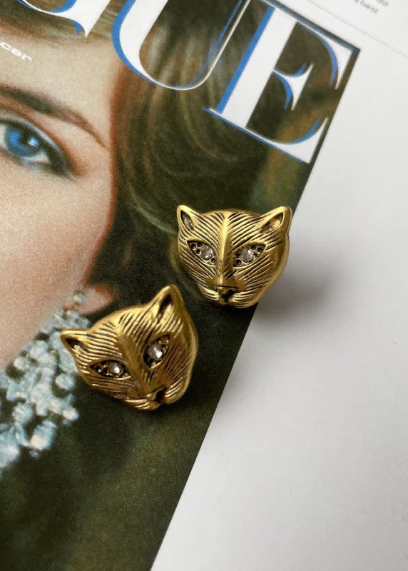 Tame Me Tiger Vintage Inspired Antique Cat Earrings
