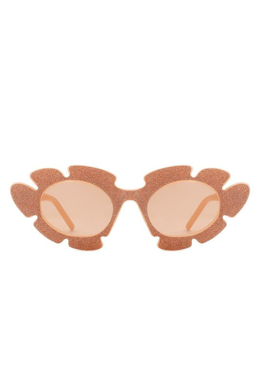 Irregular Glitter Round Flower Cat Eye Sunglasses