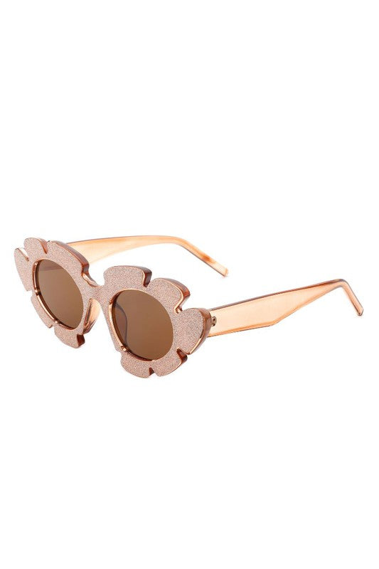 Irregular Glitter Round Flower Cat Eye Sunglasses