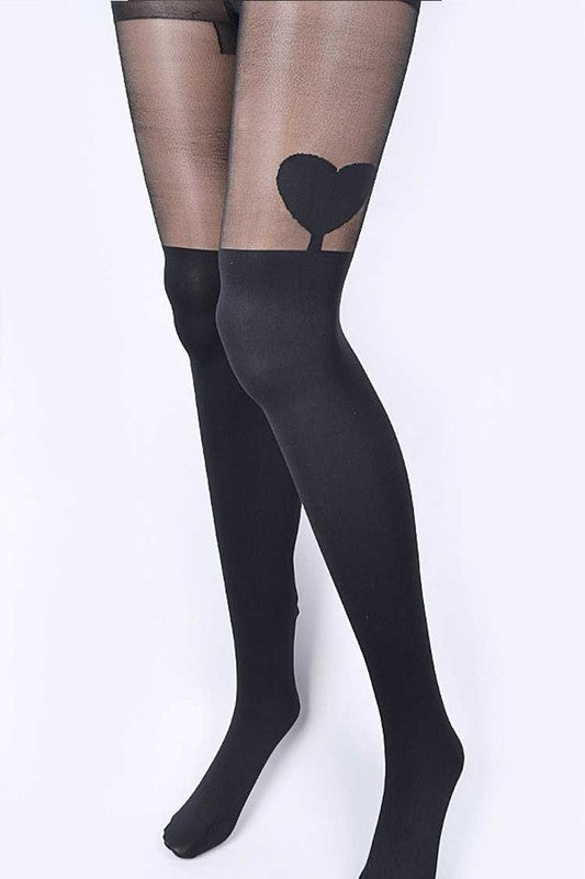 Heart 2 Tone Thigh High Illusion Fashion Tights