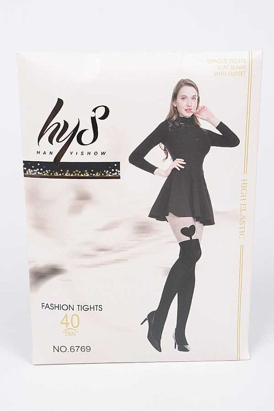 Heart 2 Tone Thigh High Illusion Fashion Tights