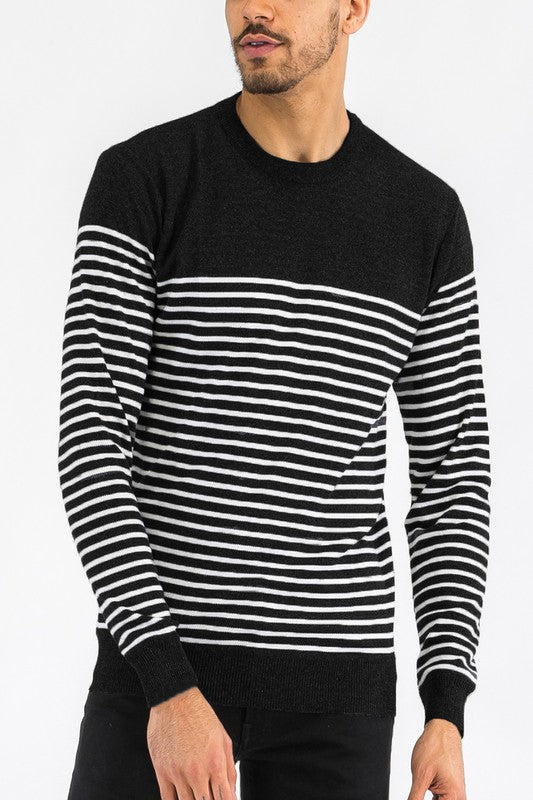 RETRO ROUND NECK MEN'S STRIPED SWEATER