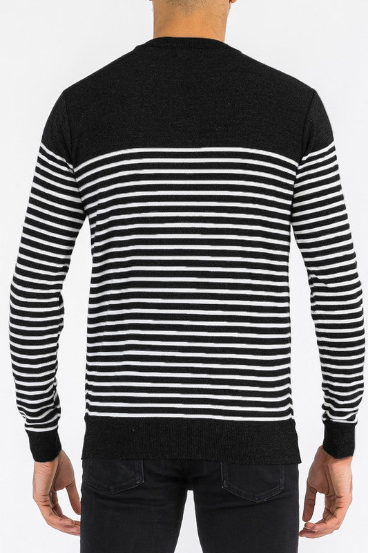 RETRO ROUND NECK MEN'S STRIPED SWEATER