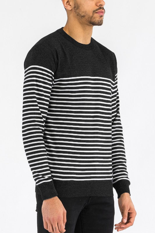 RETRO ROUND NECK MEN'S STRIPED SWEATER