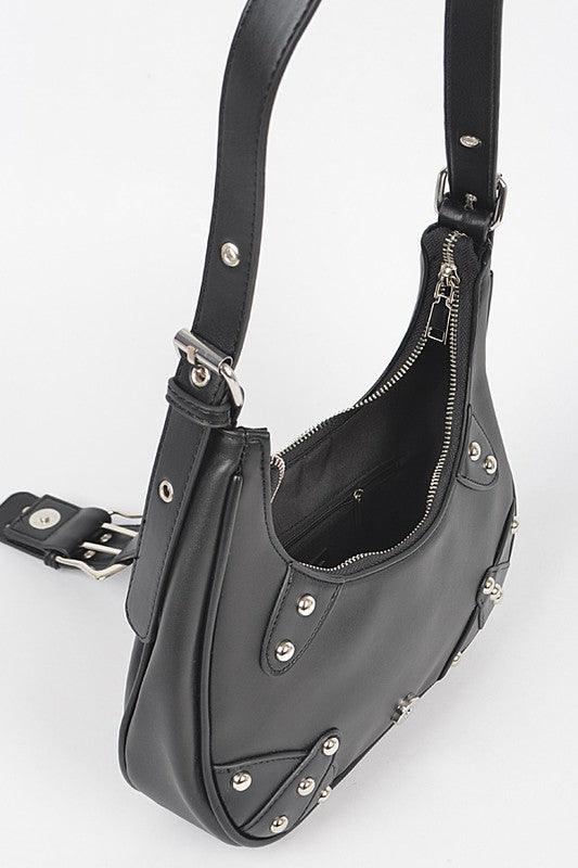 Vegan Leather Buckle Accent Shoulder Bag