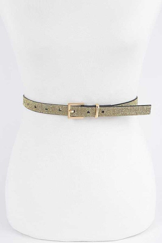 Rhinestone Metallic 2 In 1 Skinny Belt Set