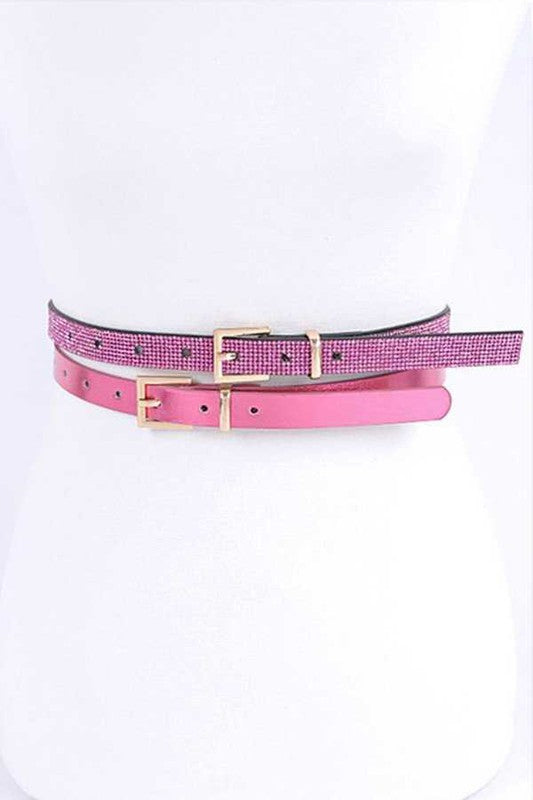 Rhinestone Metallic 2 In 1 Skinny Belt Set