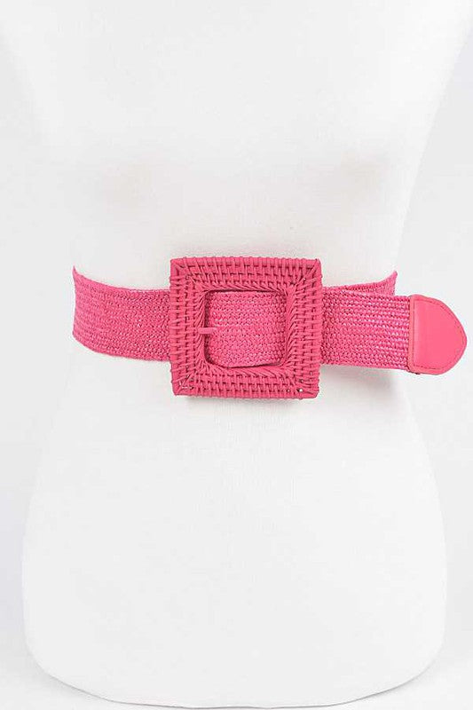 Color Bamboo Square Buckle Elastic Straw Belt