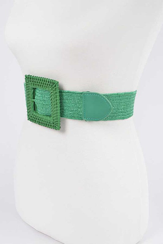 Color Bamboo Square Buckle Elastic Straw Belt