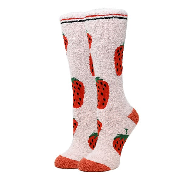 Strawberry - Women's fuzzy crew socks
