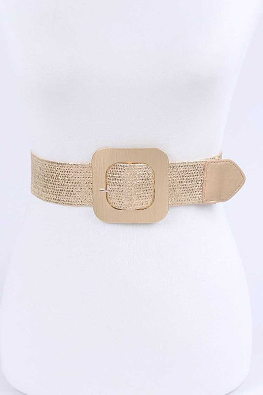 Square Buckle Coated Faux Straw Belt