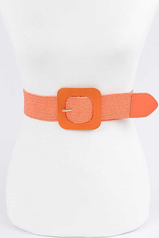 Square Buckle Coated Faux Straw Belt