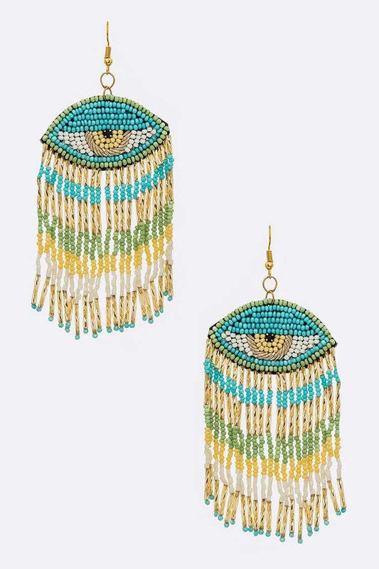 Beaded Tassel Drop Iconic Eye Earrings