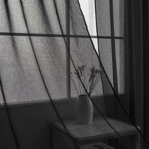 Black Sheer Window Grommet Curtain Set