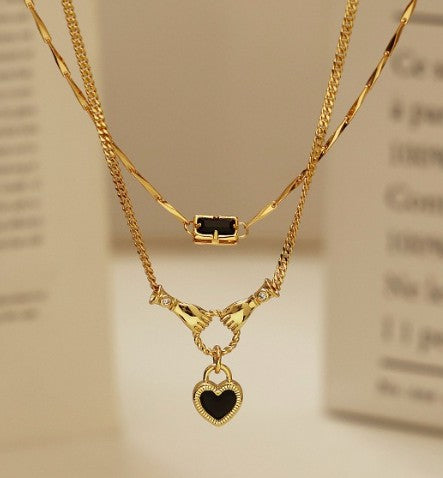 Hold Your Heart Close Black Stone Necklace Set