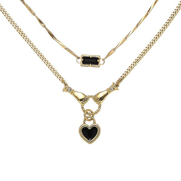 Hold Your Heart Close Black Stone Necklace Set