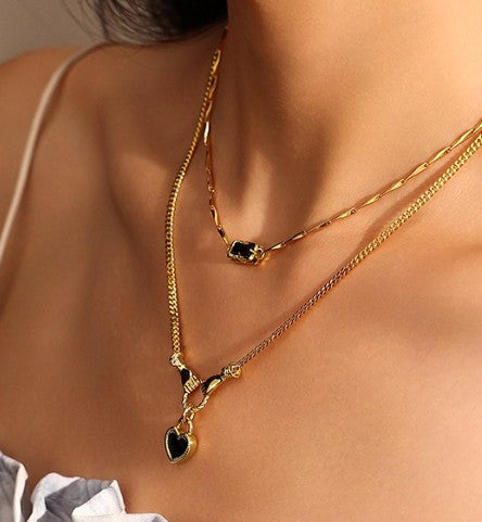 Hold Your Heart Close Black Stone Necklace Set