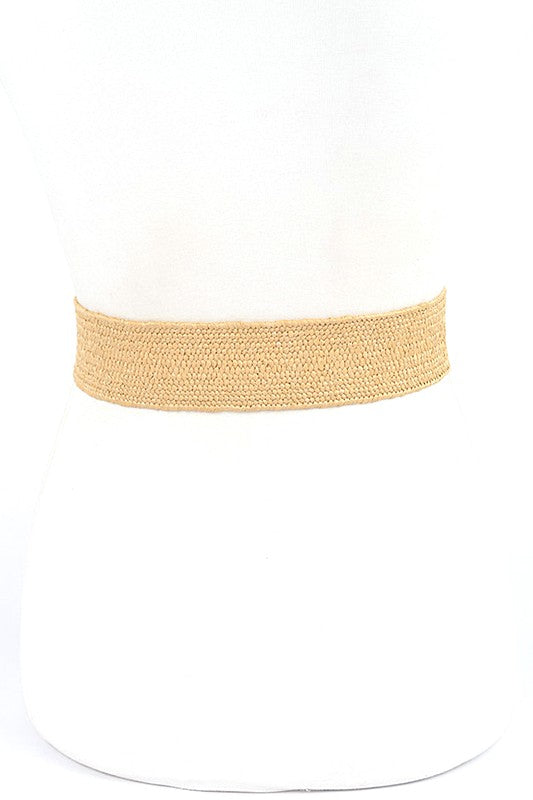 Wooden Buckle Elastic Faux Straw Fashion Belt