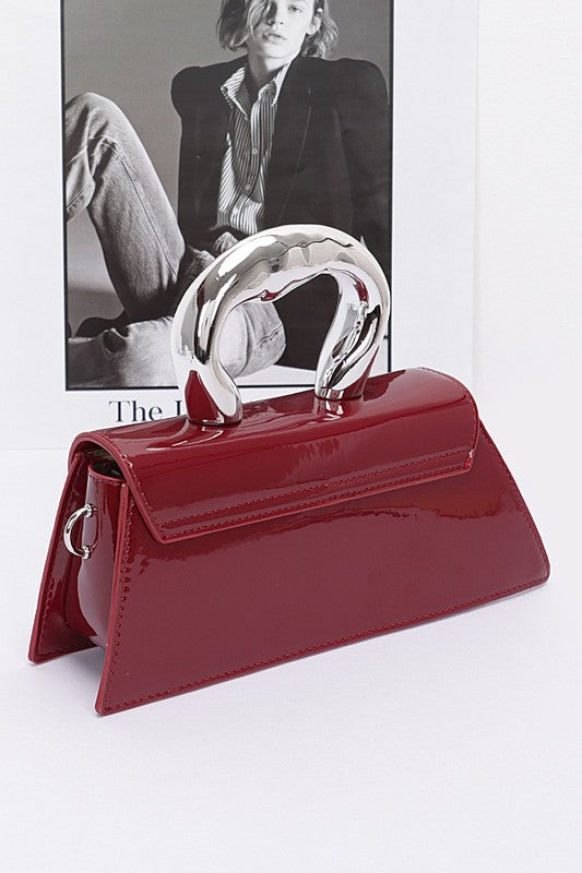 Chelsea  Chunky Silver Handle Patent Leather Shoulder Purse