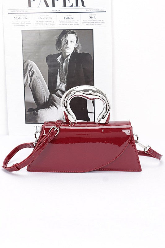 Chelsea  Chunky Silver Handle Patent Leather Shoulder Purse