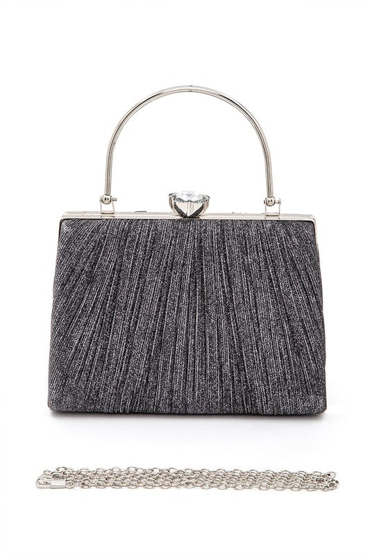 Diamond's are a girl's best friend Clasp Top Handle Pleated Box Clutch