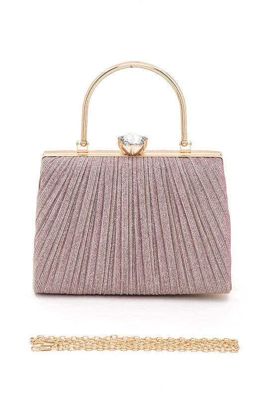 Diamond's are a girl's best friend Clasp Top Handle Pleated Box Clutch