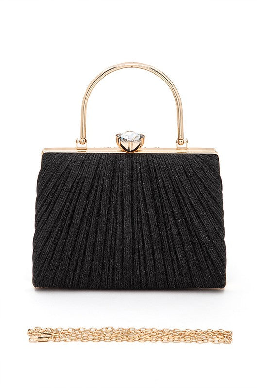 Diamond's are a girl's best friend Clasp Top Handle Pleated Box Clutch