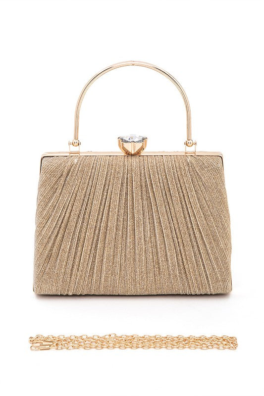 Diamond's are a girl's best friend Clasp Top Handle Pleated Box Clutch