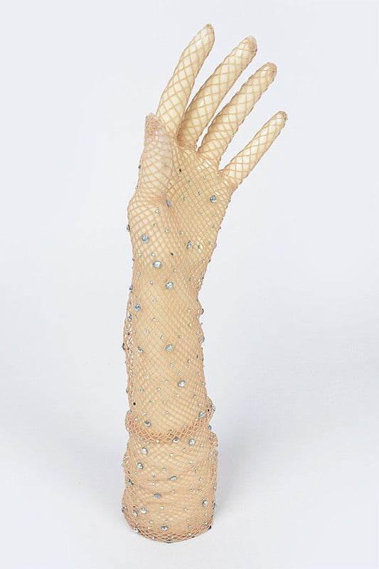 Rhinestone Accent Mesh Elegant Gloves