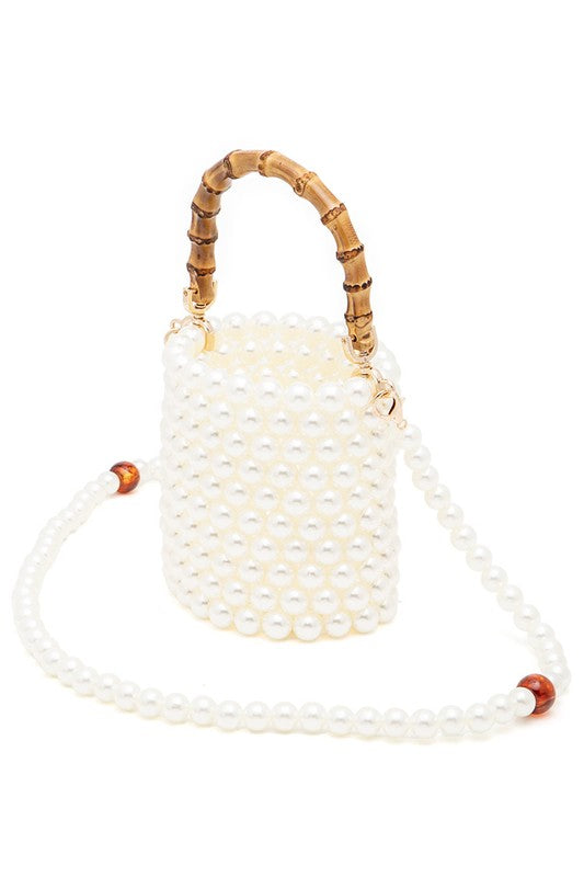 Bamboo Glamour Top Handle Beaded Bucket Clutch Bag