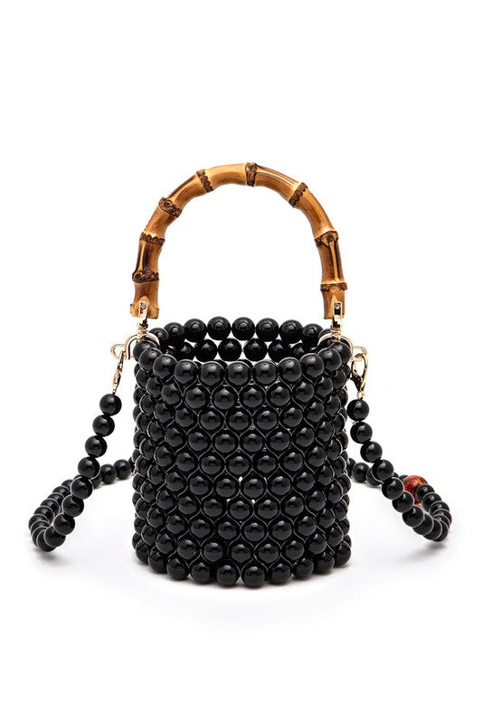 Bamboo Glamour Top Handle Beaded Bucket Clutch Bag