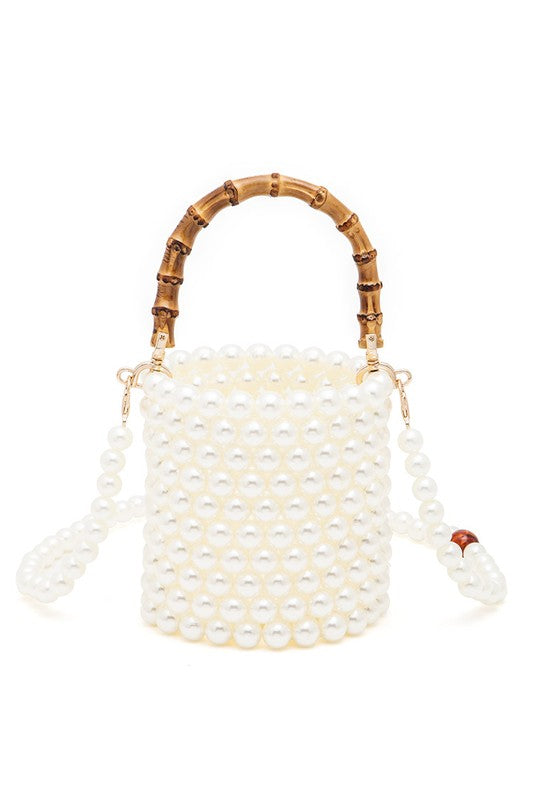 Bamboo Glamour Top Handle Beaded Bucket Clutch Bag