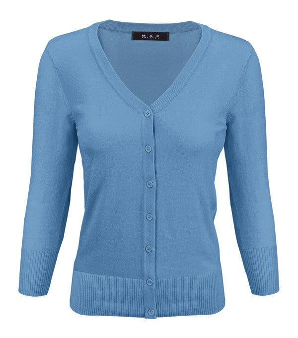 Mak V-Neck Button Down Knit Plus Size Cardigan Sweater