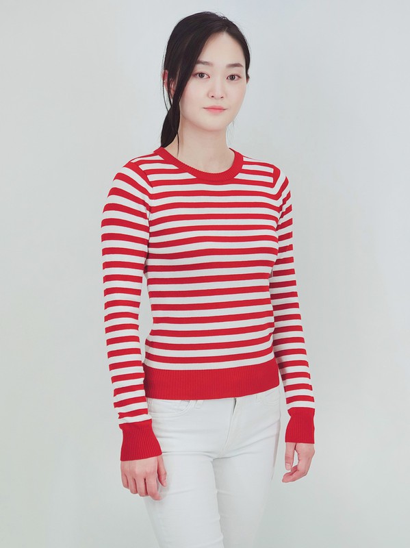 Mak Striped Long Sleeve Pullover Stretch Sweater