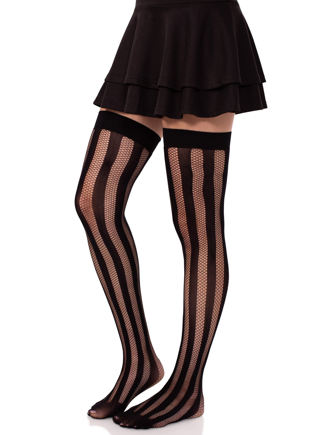 Krya Striped Net Thigh Highs