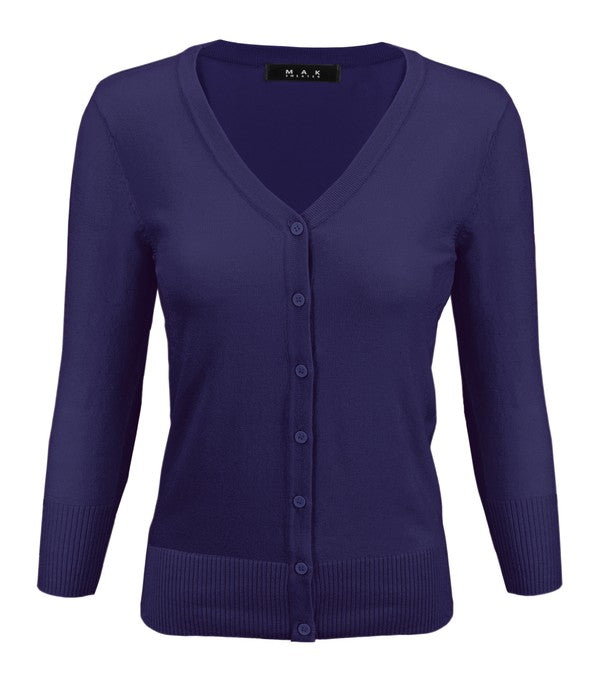 Mak V-Neck Button Down Knit Plus Size Cardigan Sweater