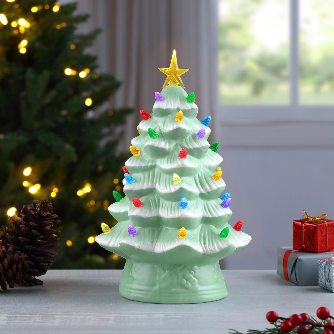 Seafoam Green Light Up Ceramic Christmas Tree