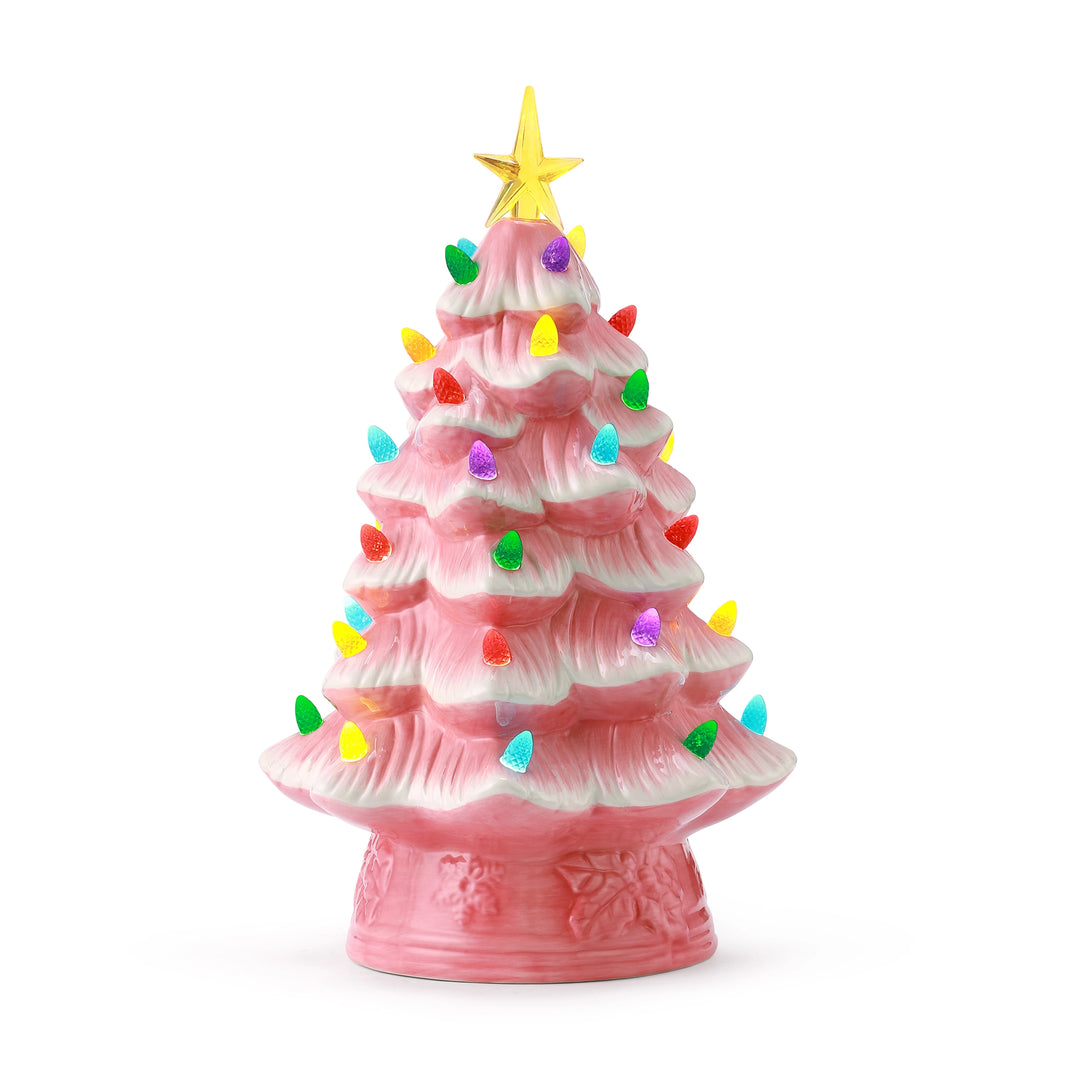 Pink Light Up Ceramic Christmas Tree