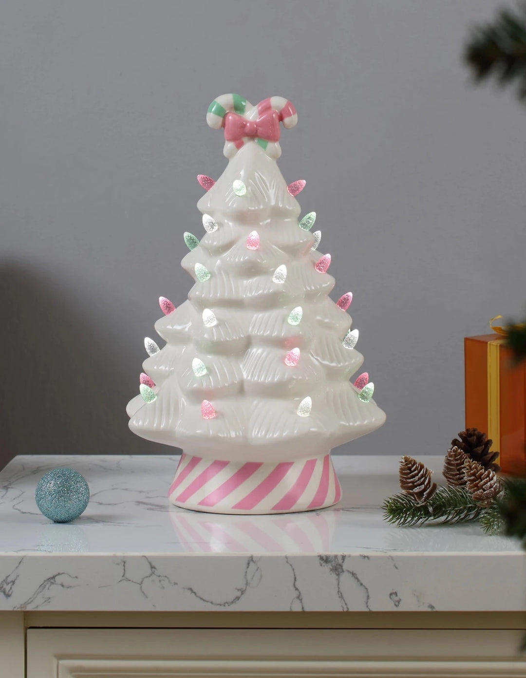 Candyland Inspired Light Up Candy Cane Ceramic Christmas Tree