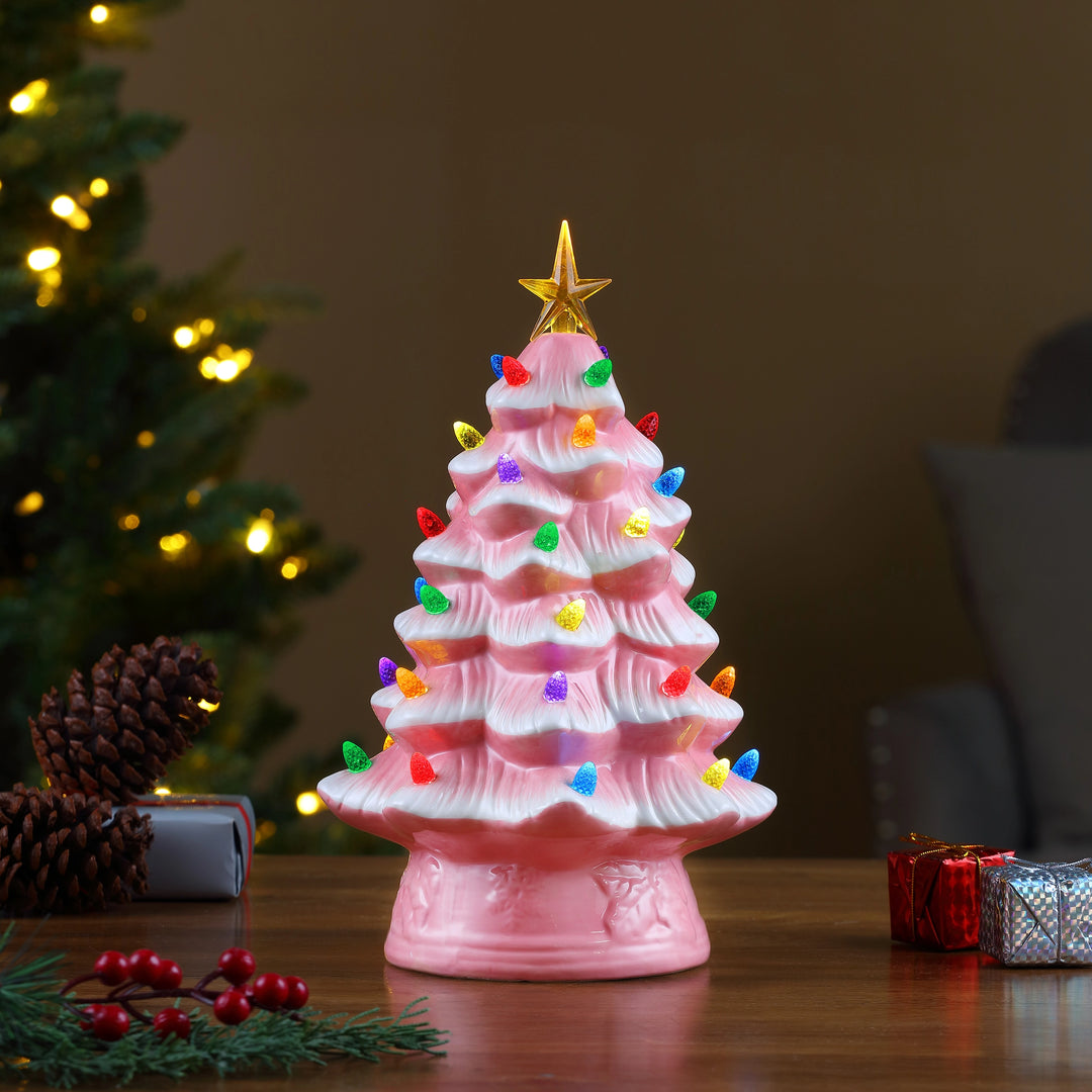 Pink Light Up Ceramic Christmas Tree