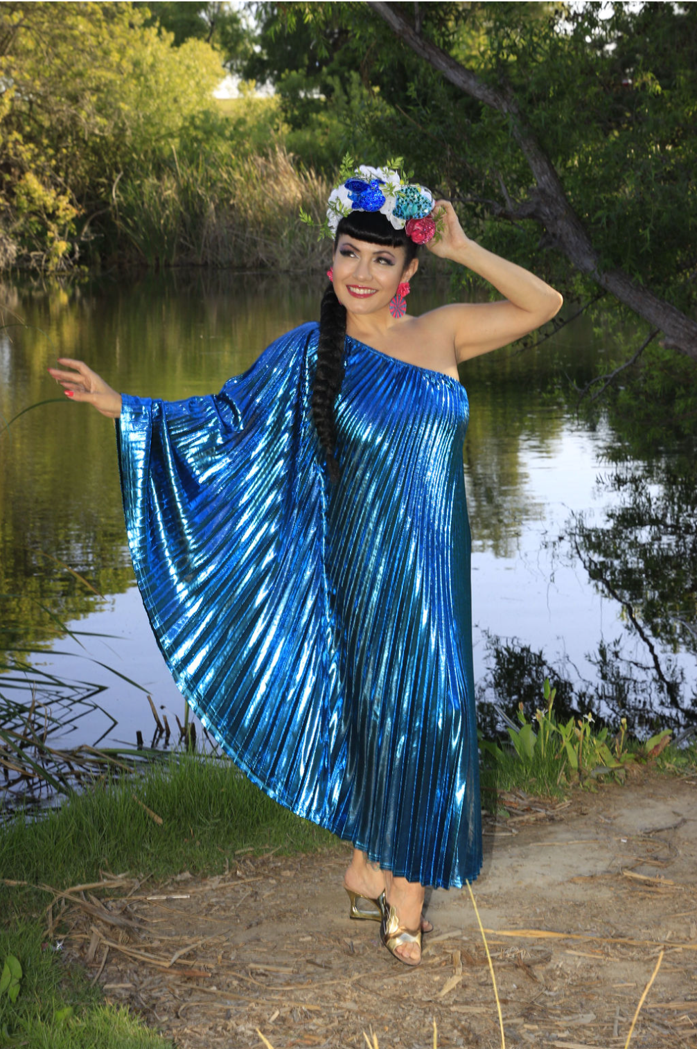 *SALE* Vibrant Blue Metallic One Shoulder Designer Dress