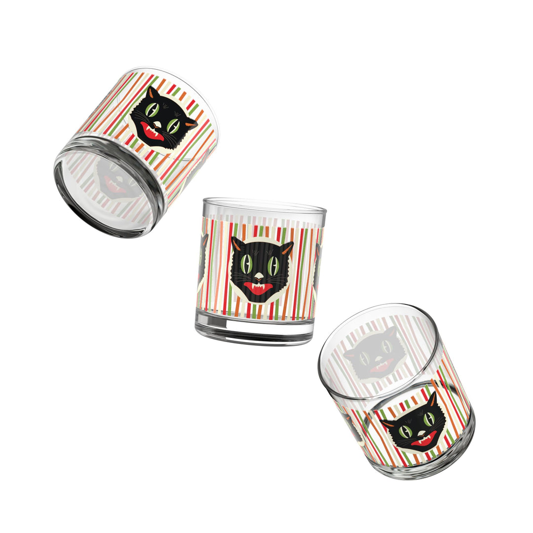 Haunted Holiday Halloween Cat Rocks Glass, 10oz